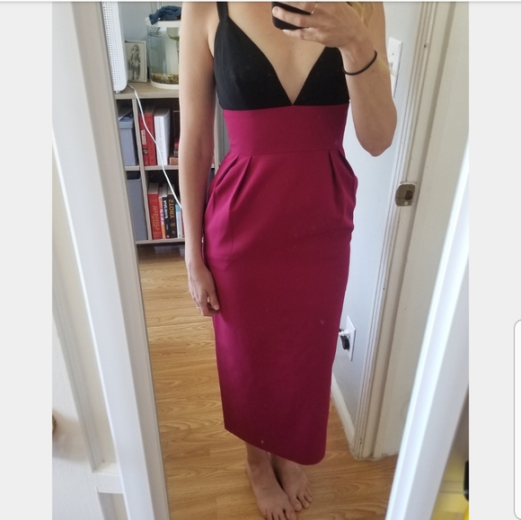 NWT Jill Stuart two-tone V-neck Midi Dress 0 2 - Picture 5 of 5